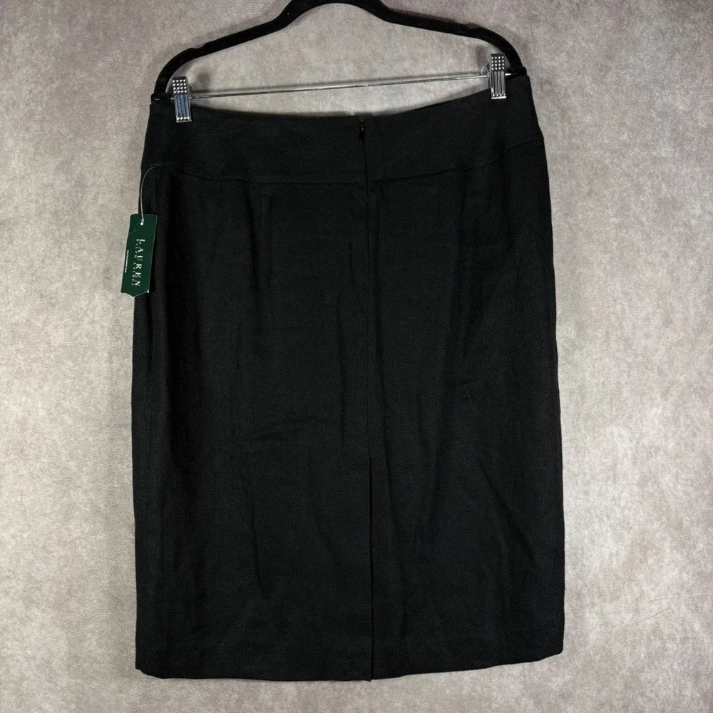 Lauren Ralph Lauren Pencil Skirt Womens 12 Black Fountainheal-F Linen Lined NEW